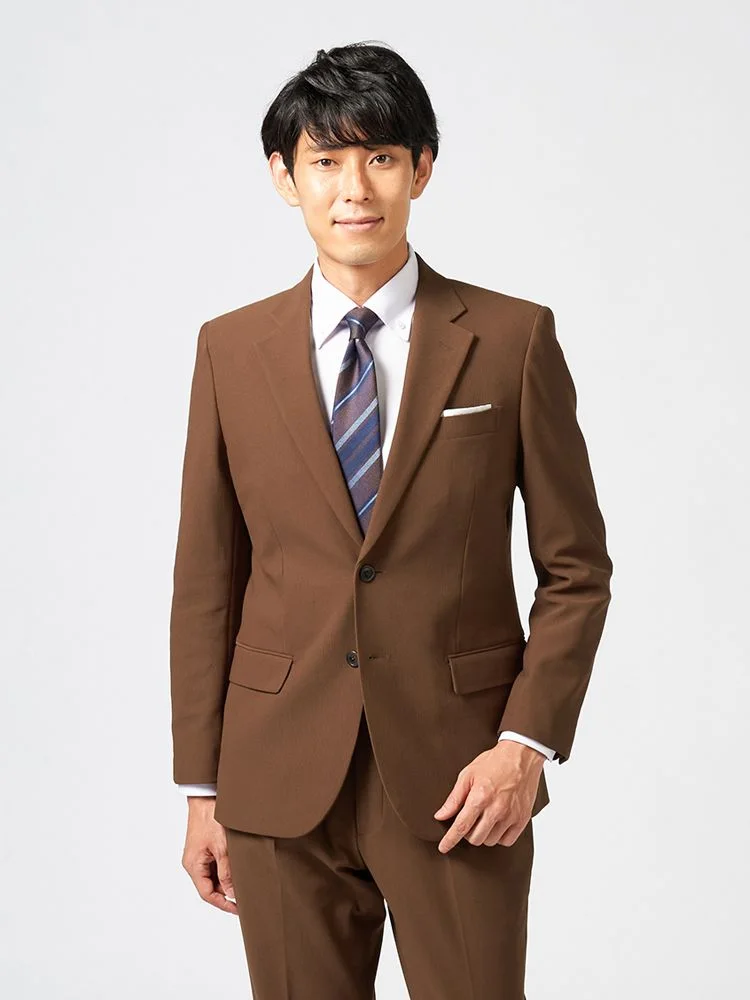 ブラウン 【上下ウォッシャブル】スーツ 2つボタン ニットコーデュロイ