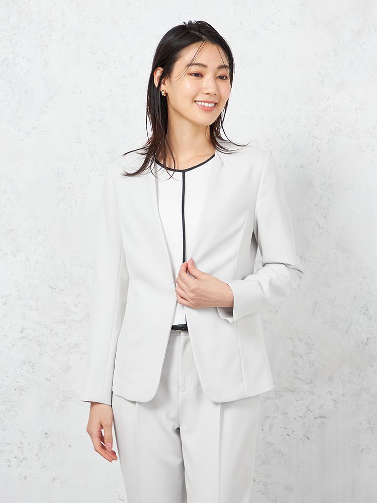 ブラック 【INDIVI】ウォッシャブル ノーカラージャケット ダブル