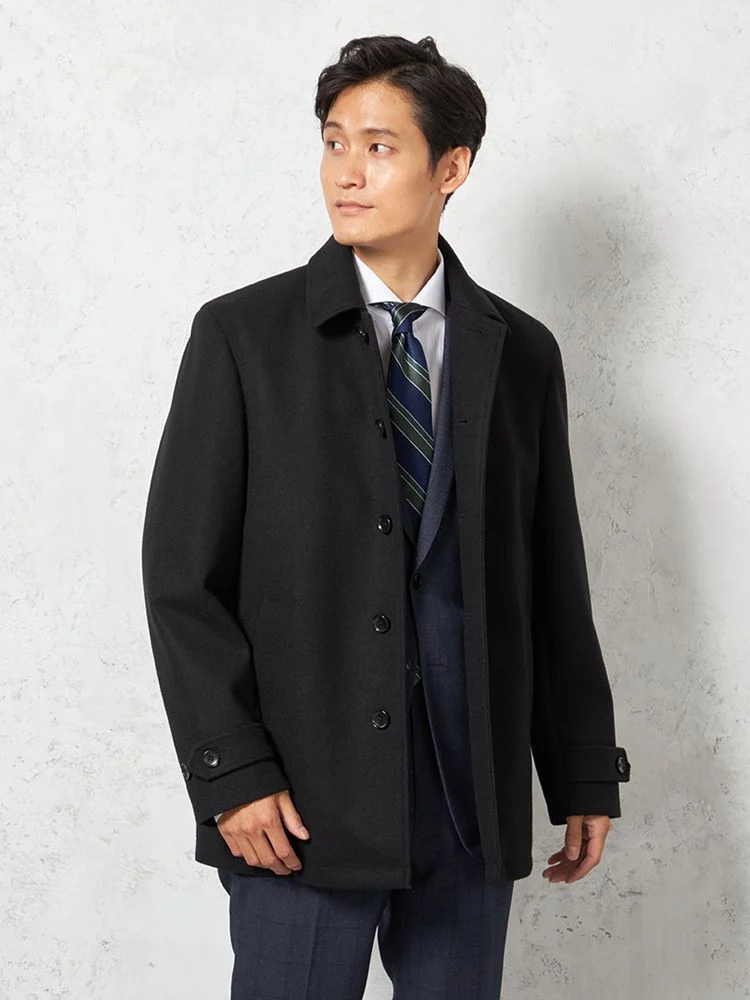 ネイビー 【防風】メルトンショートステンコート ストレッチ 無地 nero
