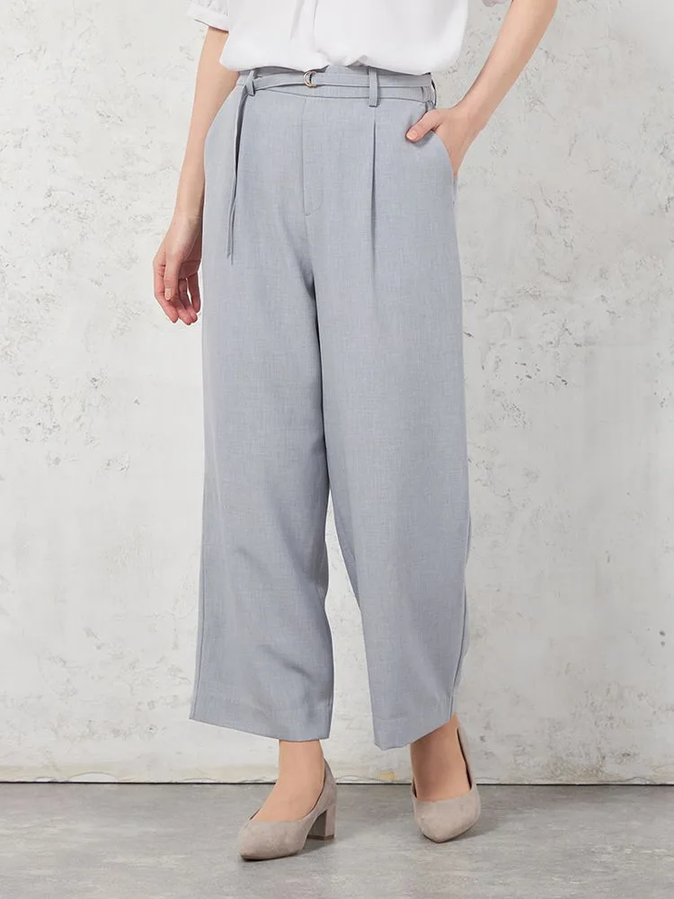 L．グレー 【高通気】WALK PLUS ワイドパンツ リネンライク ベルト