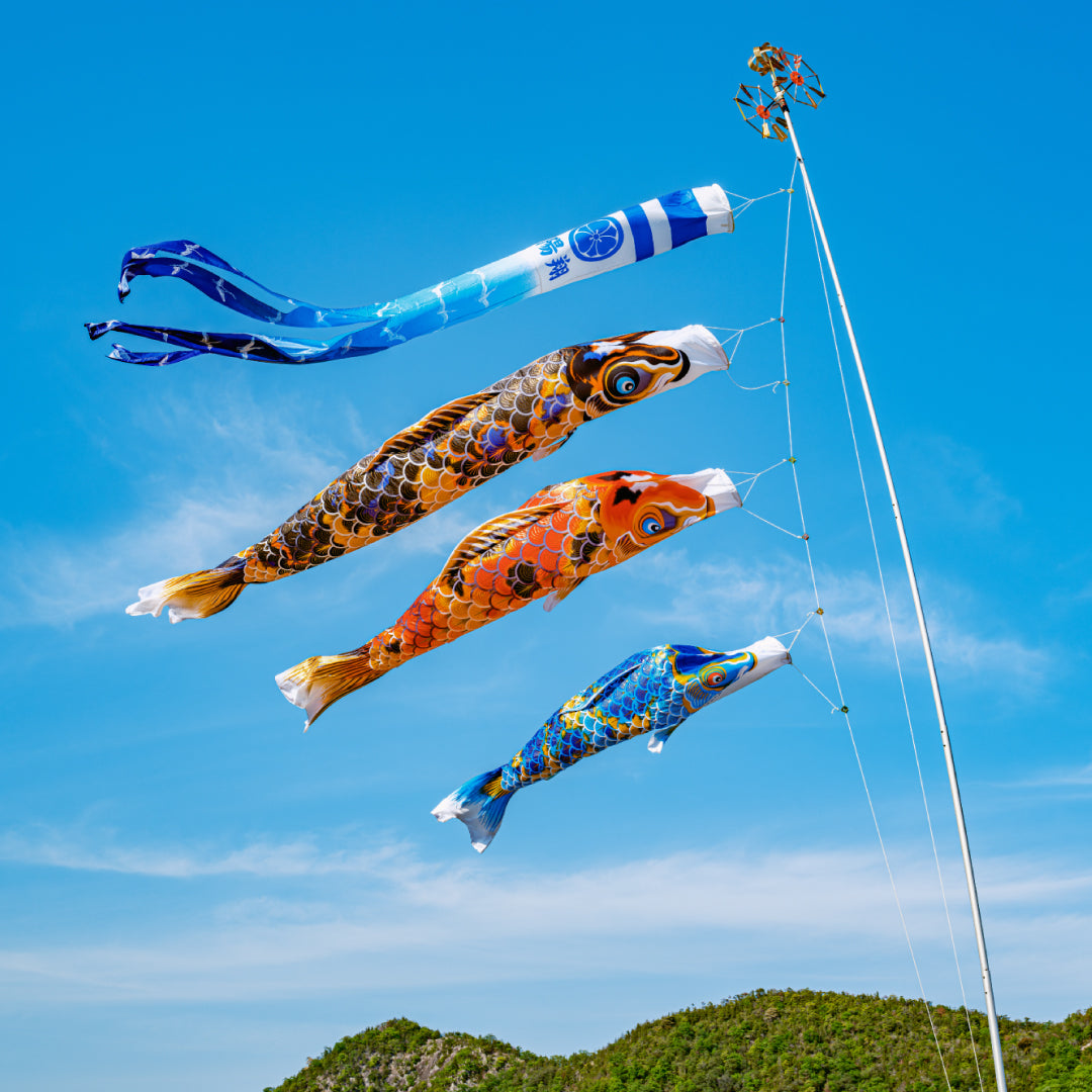 献上手染友禅之鯉【京錦】6点ガーデンセット（矢車・ロープ＋ポール