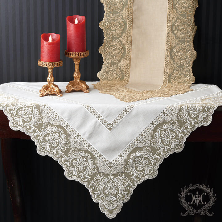 キャンバスレーステーブルランナー/ベージュ42x178cm｜輸入雑貨の通販