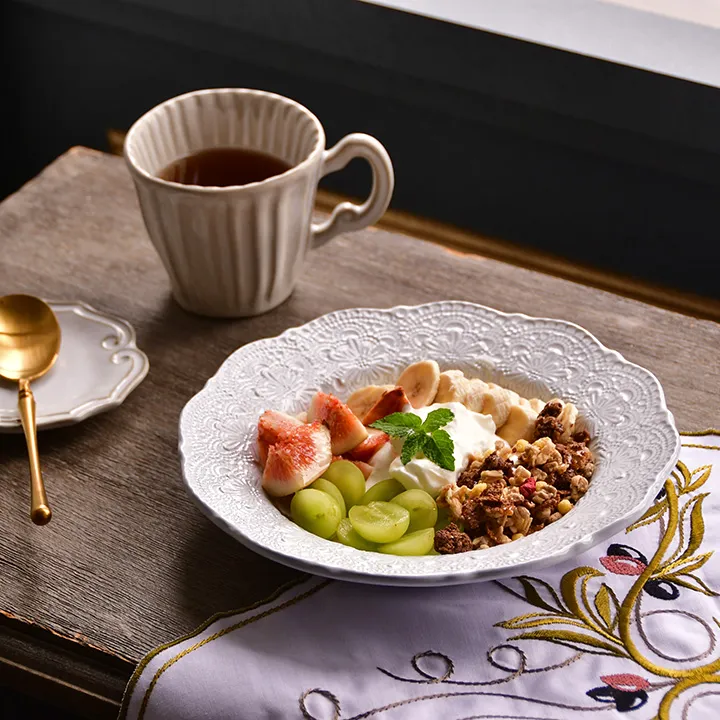 メルレットホワイトレースパスタプレート23cm/イタリア製｜輸入食器