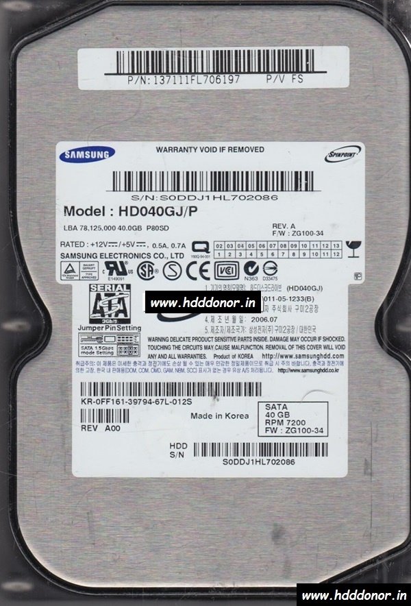 HD040GJ/P, P80SD, F/W: ZG100-34, BF41-00108A, Samsung 40 GB SATA