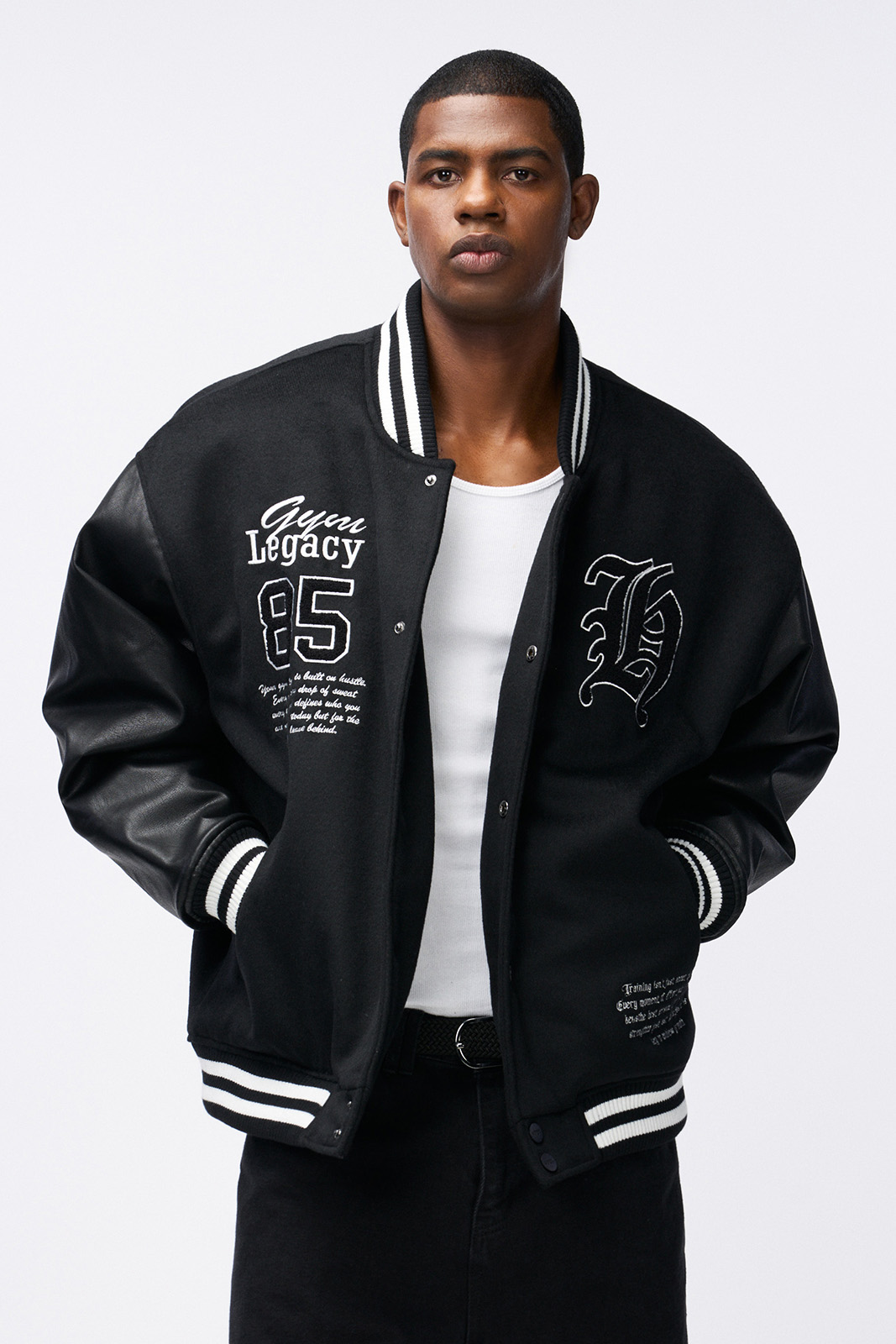 Padded Varsity Wool Jacket Black - HDEX