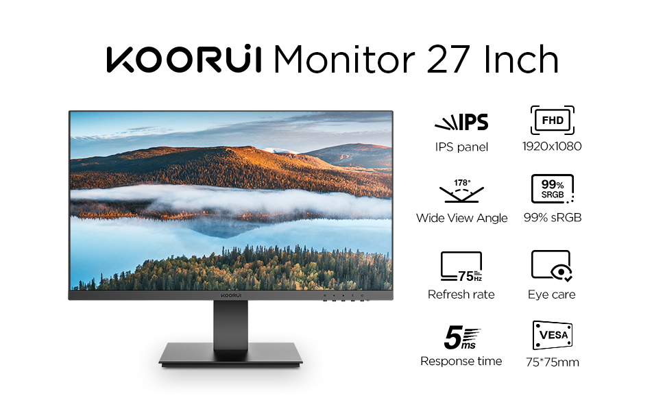 KOORUI Monitor 27N1 27-inch IPS FHD 1920 x 1080 75Hz 5ms