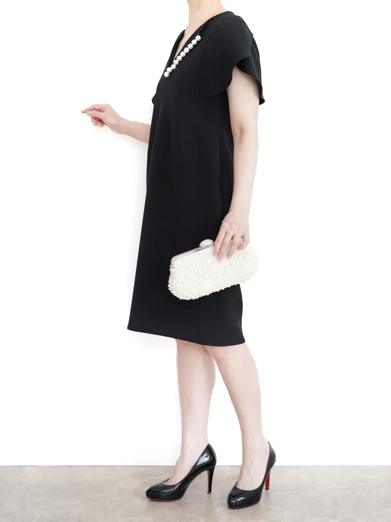 YOKO CHAN（ヨーコチャン）フレアスリーブパールスリットラインドレス