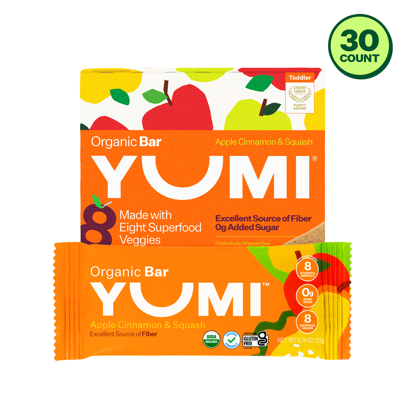 YUMI Organic Bar - Apple Cinnamon & Squash - 30 Count - YUMI