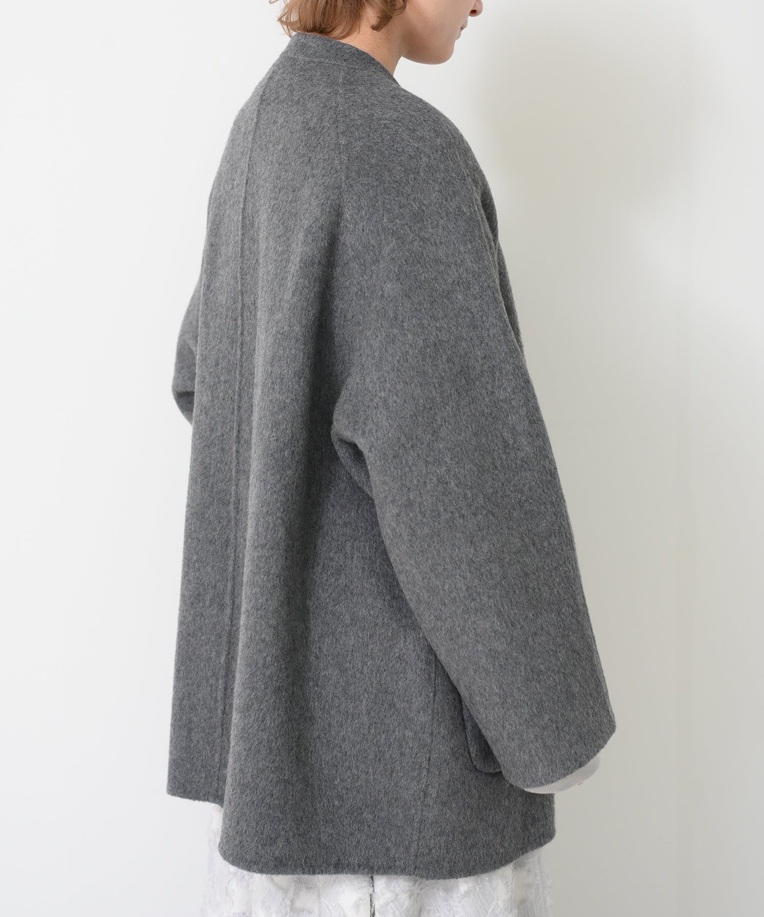 Scarf-Attached Wool Coat