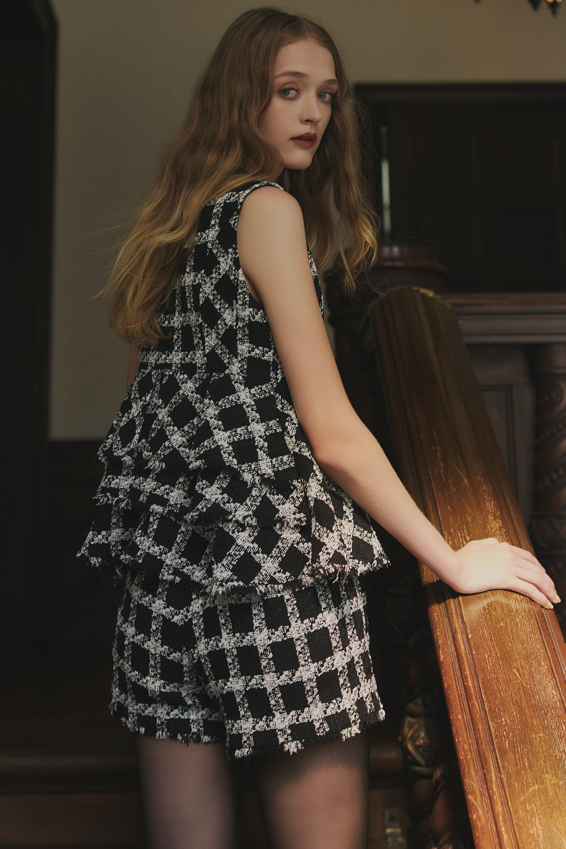 Vol.1 Check Tweed Peplum Top