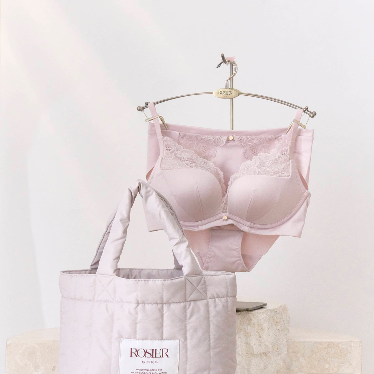 nude rose】ROSIER Padded Tote Set