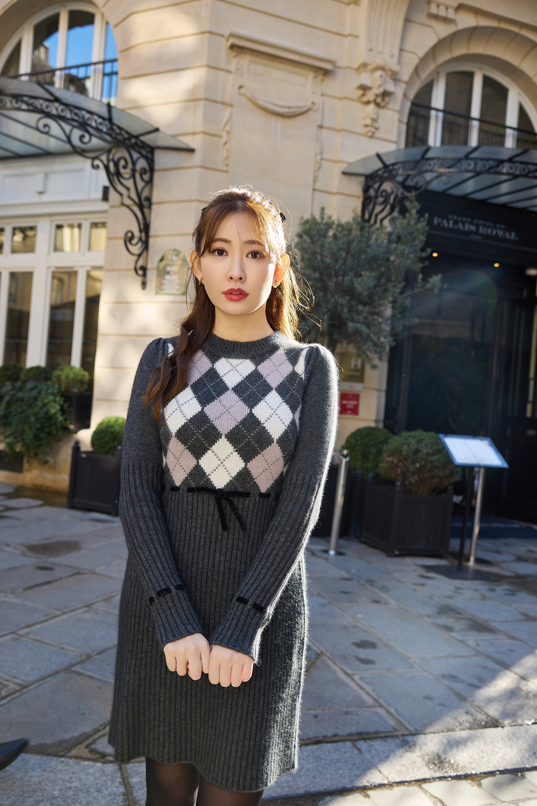 新色】Moor Argyle Ribbon Knit Dress