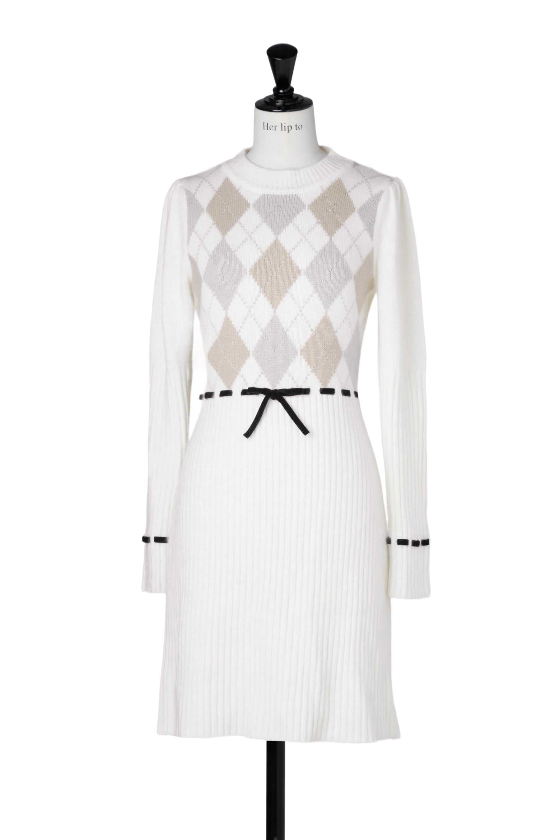 新色】Moor Argyle Ribbon Knit Dress