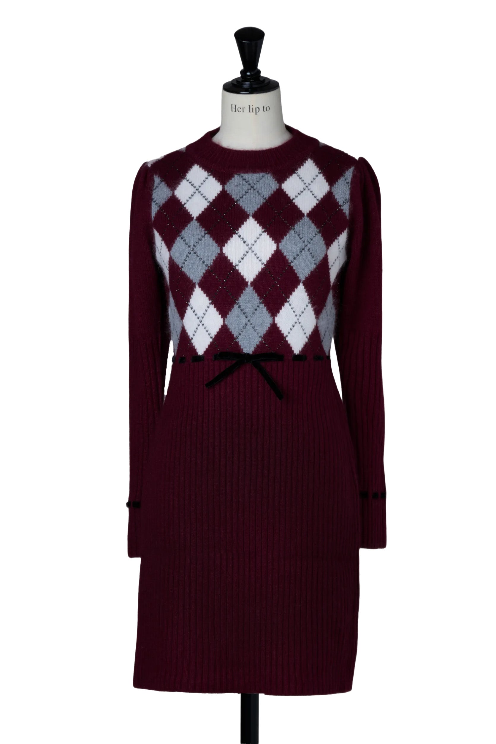 新色】Moor Argyle Ribbon Knit Dress