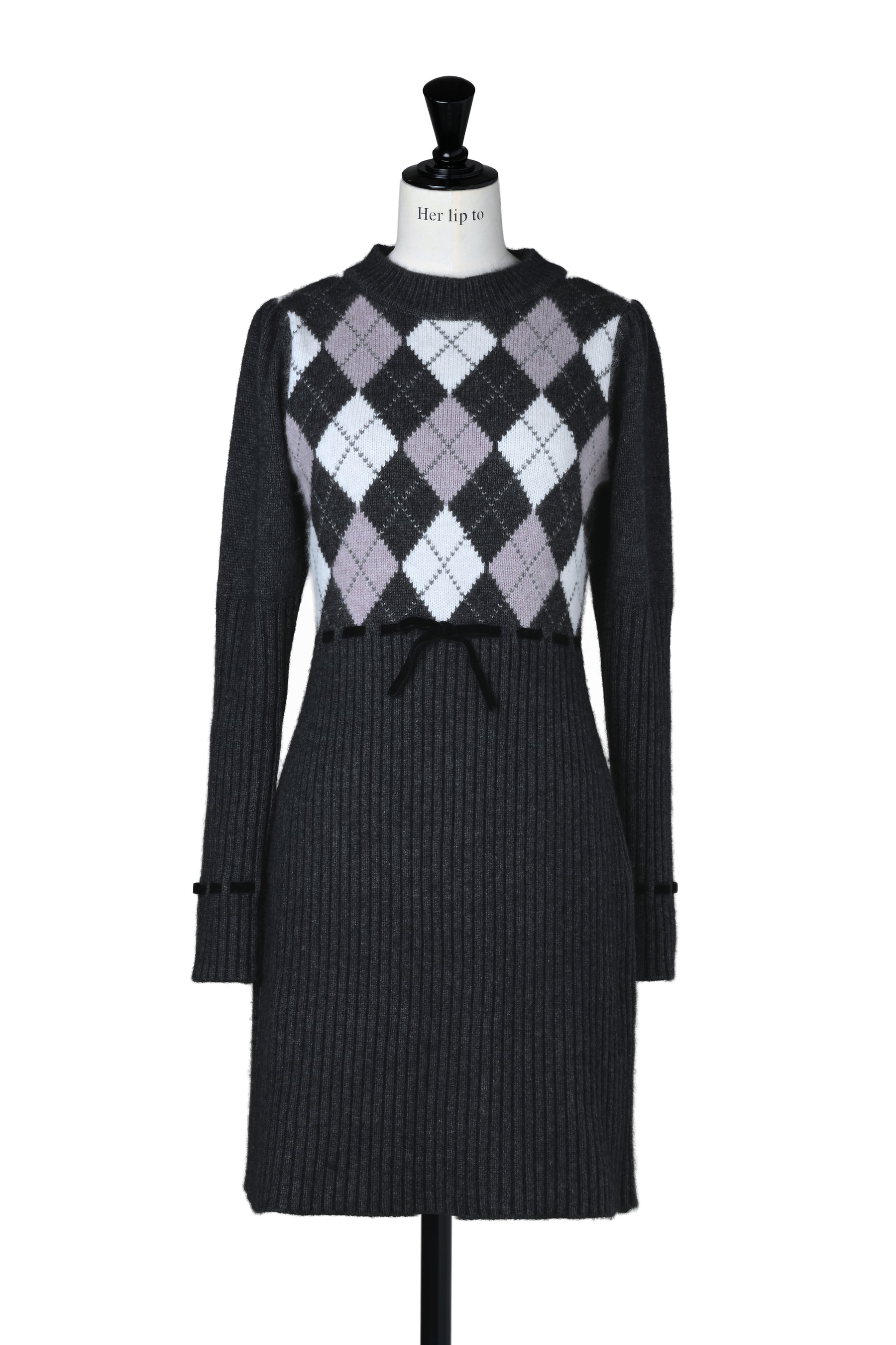 New Color]Moor Argyle Ribbon Knit Dress