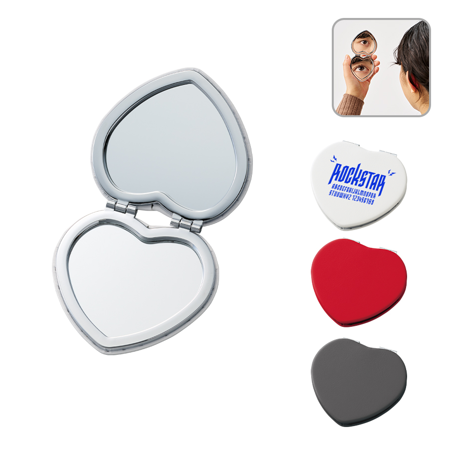 全面印刷できる合皮コンパクトミラー ハート【販促花子ノベルティ】