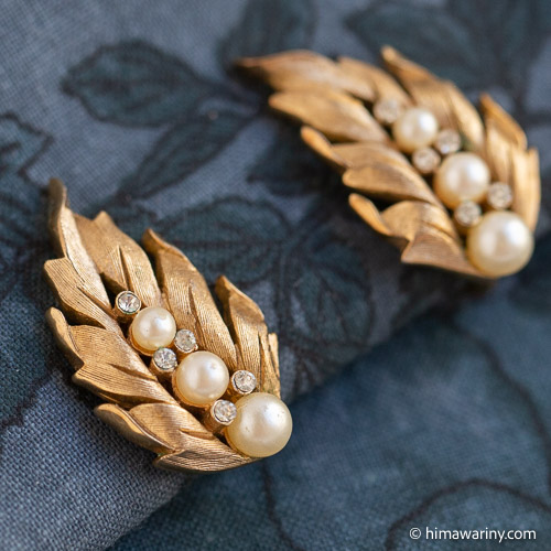 Trifari トリファリ-ゴールド＆パール・リーフ・ヴィンテージ