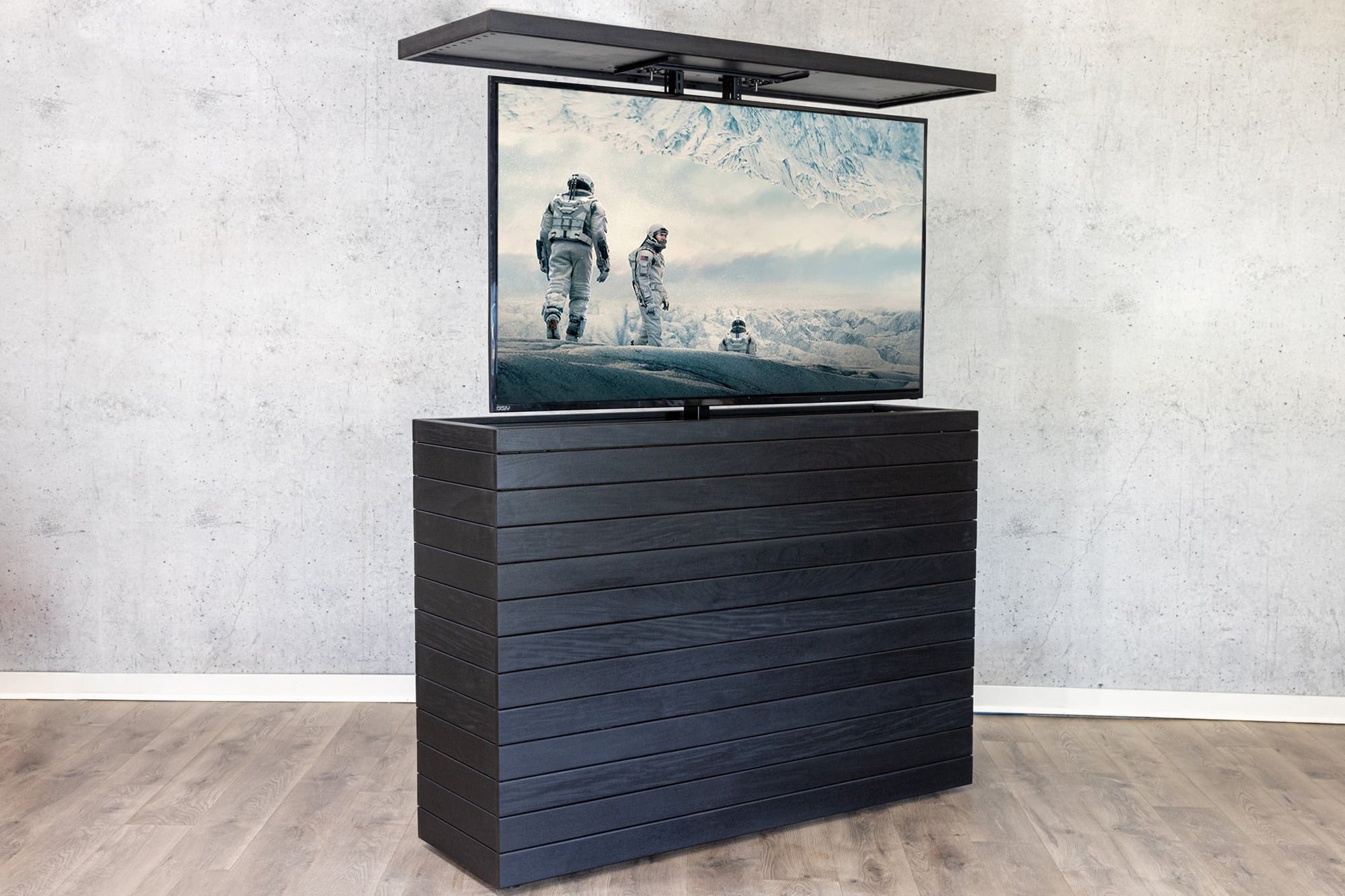 Outdoor Hidden TV Lift Cabinet | Jet Black Ipe | Up to 55