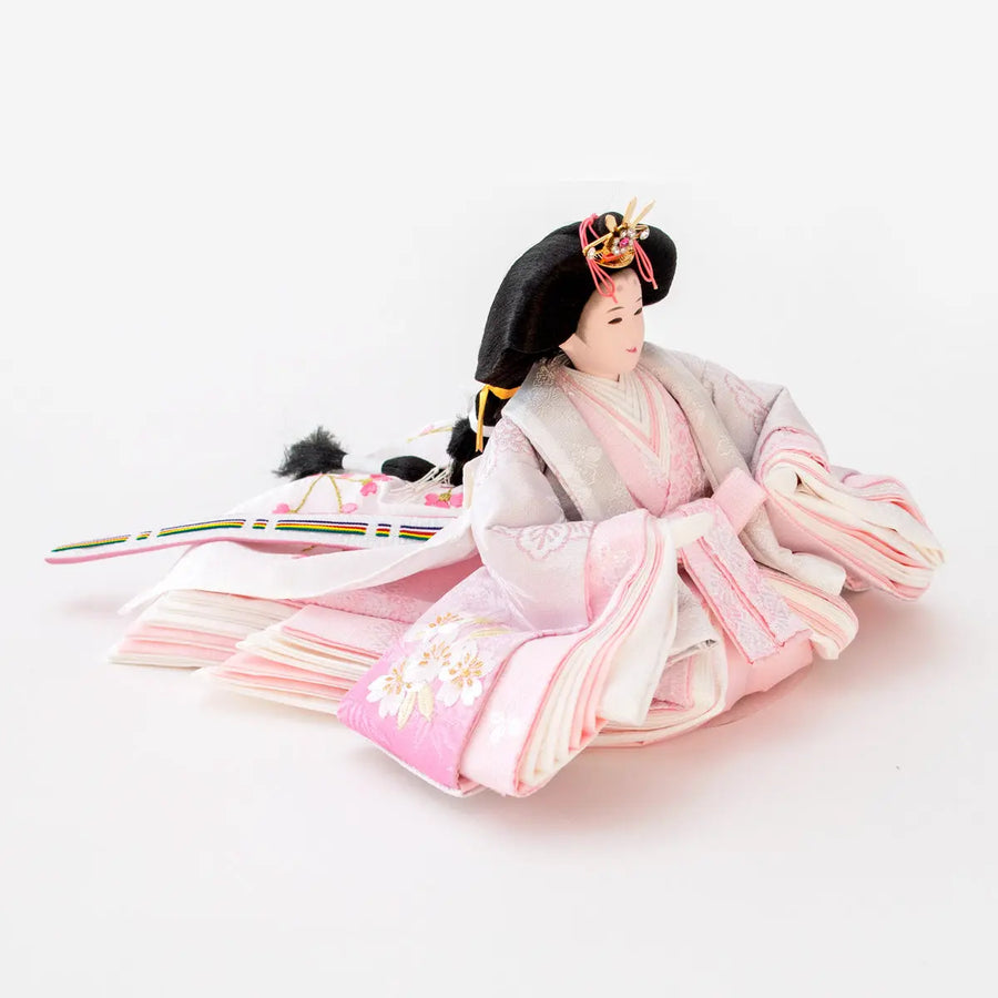 ピュア無垢 白とピンクの雛人形【ブラウンガラスケース入り飾り 美邦雛