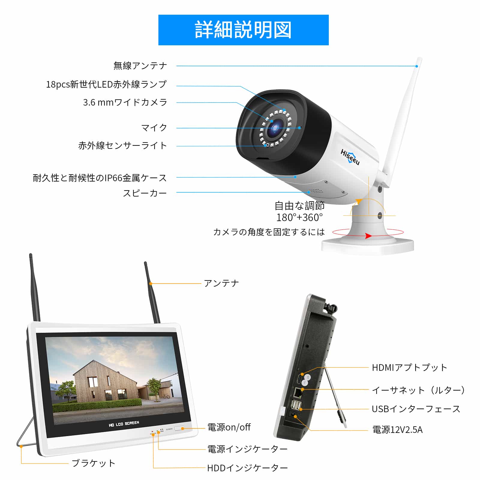 500万画素・双方向の音声・3TB HDD内蔵 】防犯カメラ ワイヤレスHiseeu