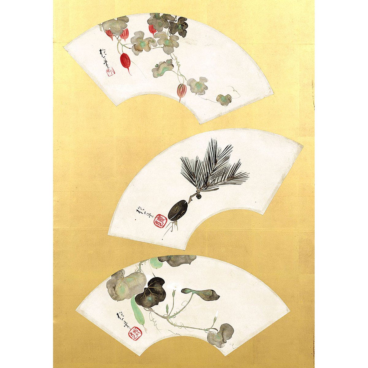 水嶋征夫色紙2点扇面画1点