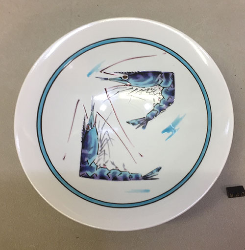NA3268 九谷焼 泰山窯「武腰敏昭」作 色絵梅の図飾陶板 大皿 九谷焼 武