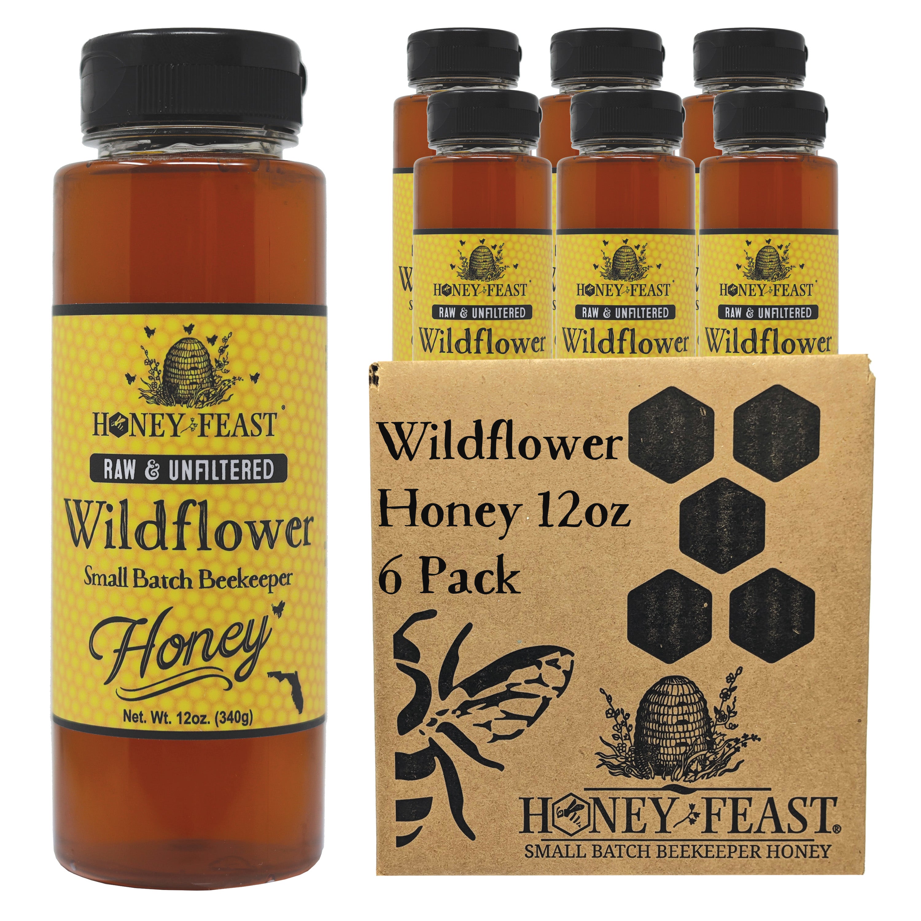 Wildflower Honey 12oz 6-Pack – Honey Feast