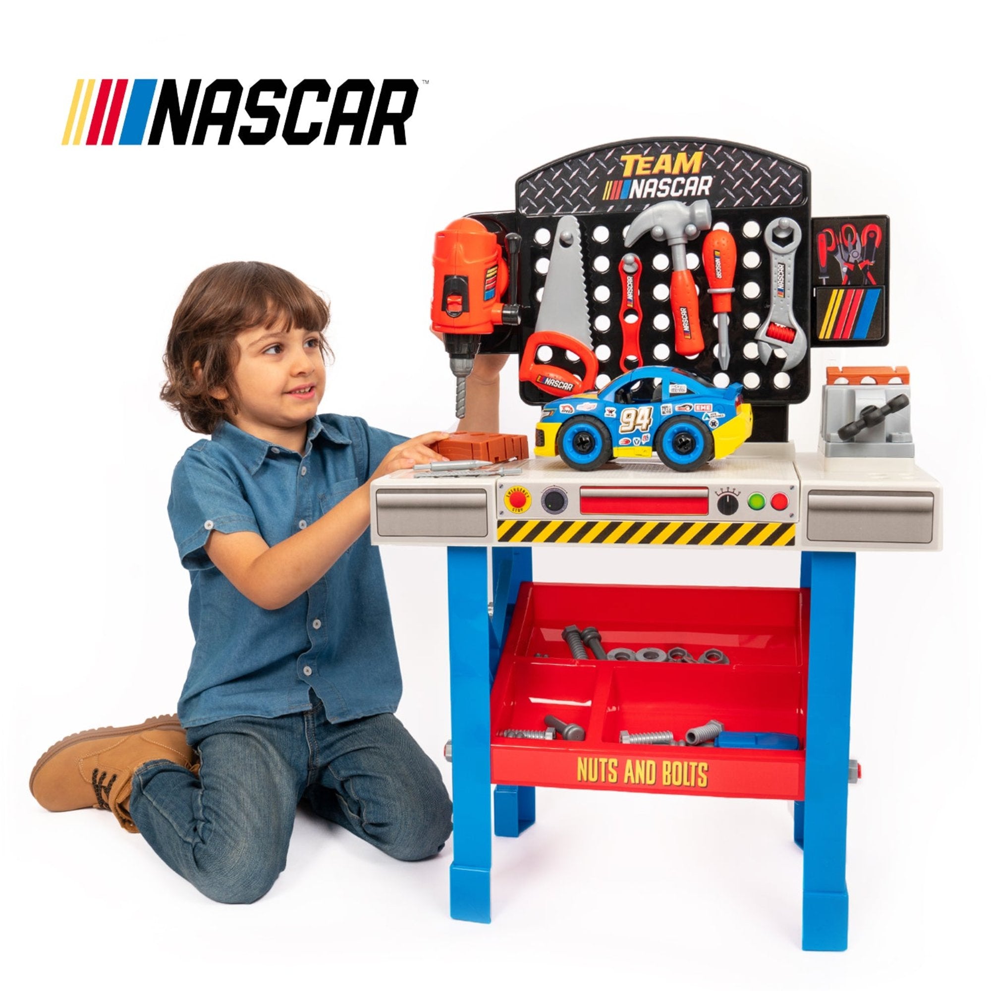 Team Nascar Pit Stop Playset with Take Apart Car (84 Pieces