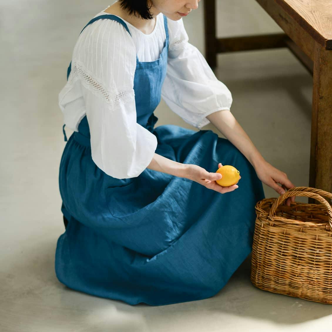 fog linen work オーバーエプロン◇ワンピース風デザイン fog linen