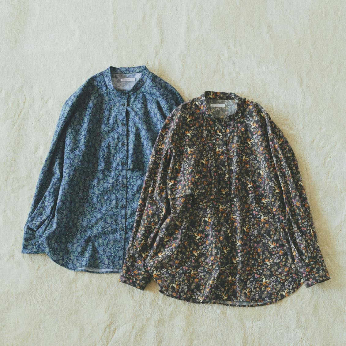 暮らしに、ときめき」大人のための柄ブラウス / ネイビー、ブラウン