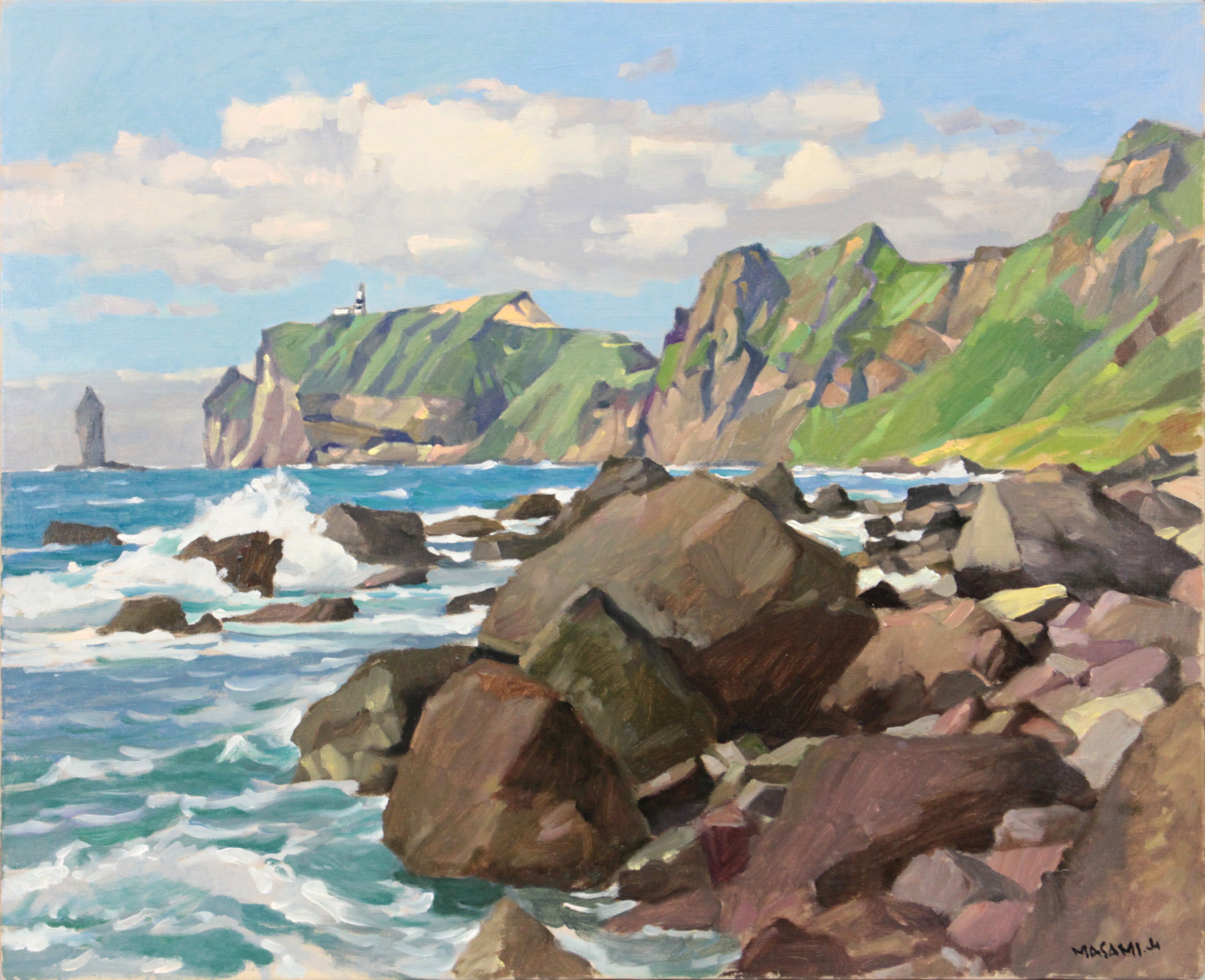 山岸正巳 『神威岬の荒磯』 油彩画 - 北海道画廊