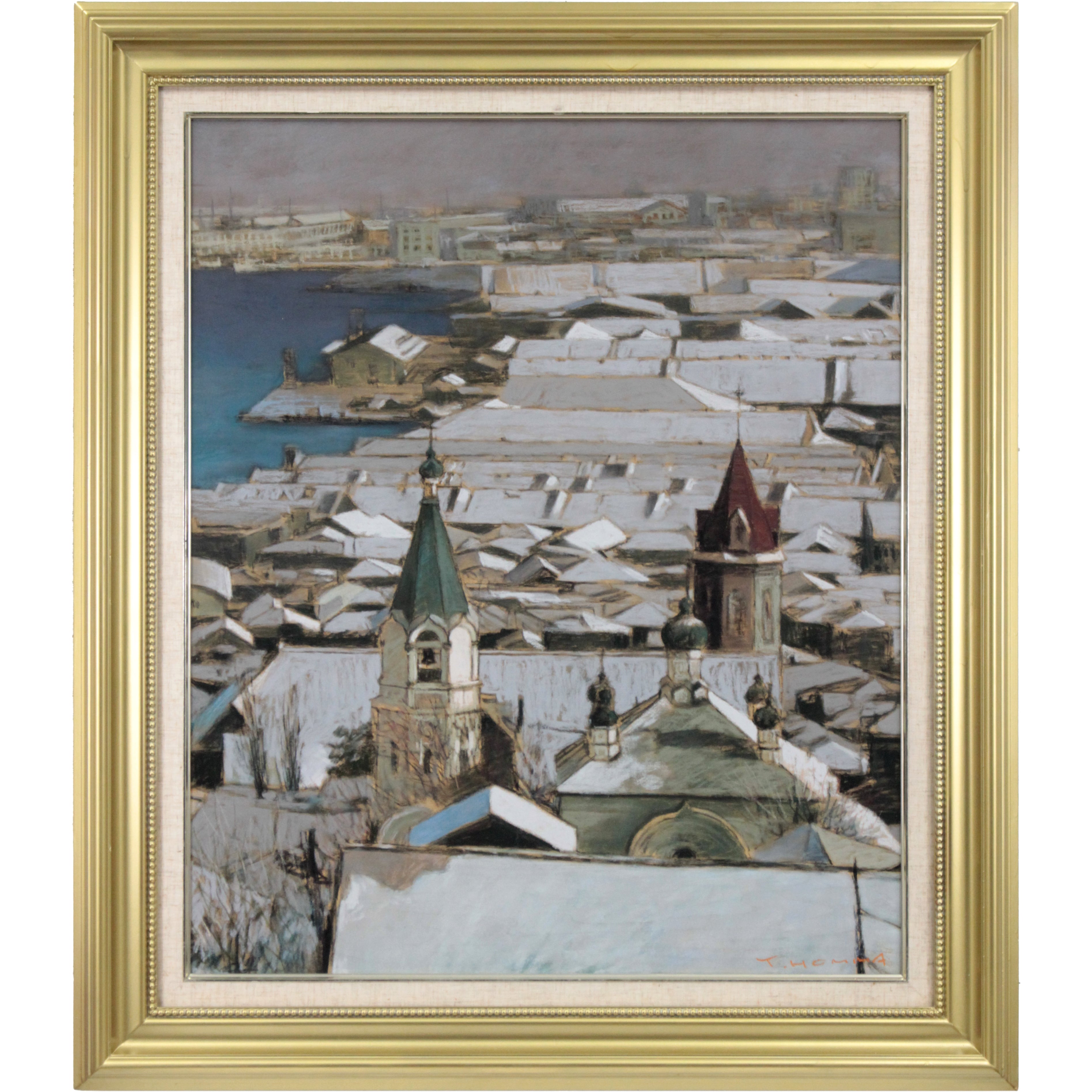 本間武男 『冬の函館』 パステル画 - 北海道画廊