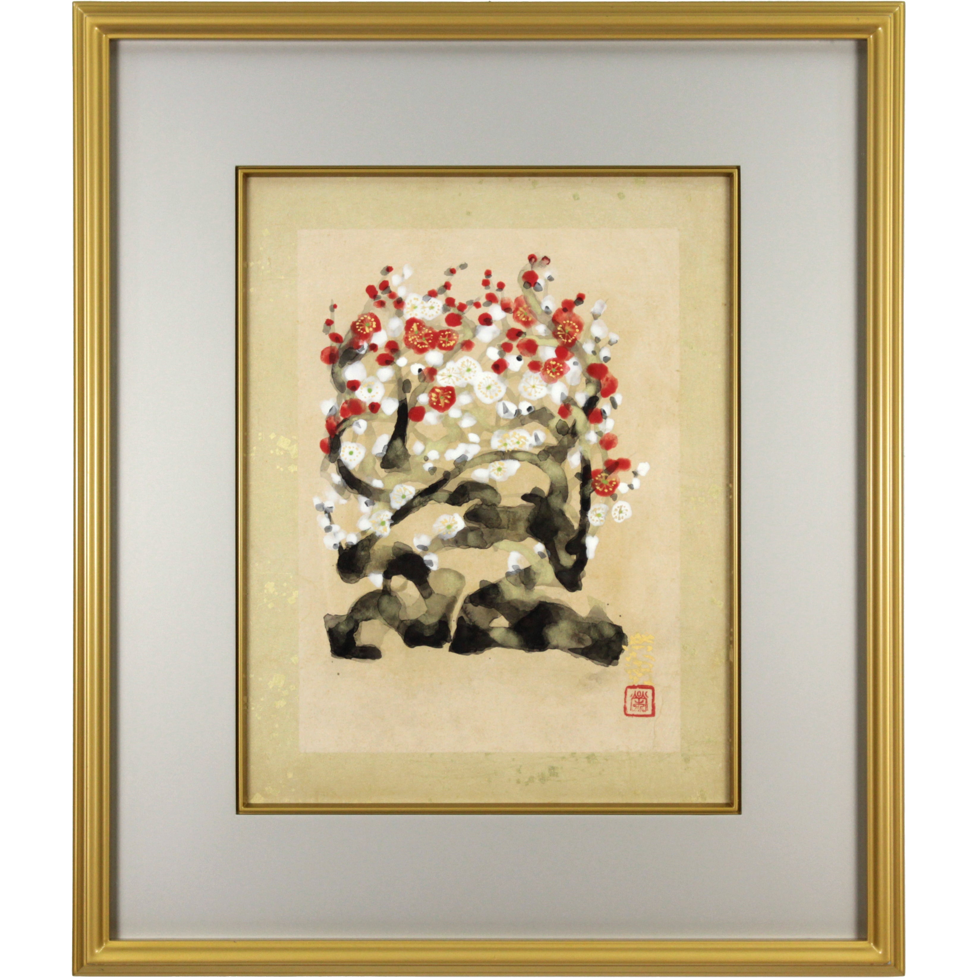 月岡榮貴 『紅白梅』 日本画 - 北海道画廊