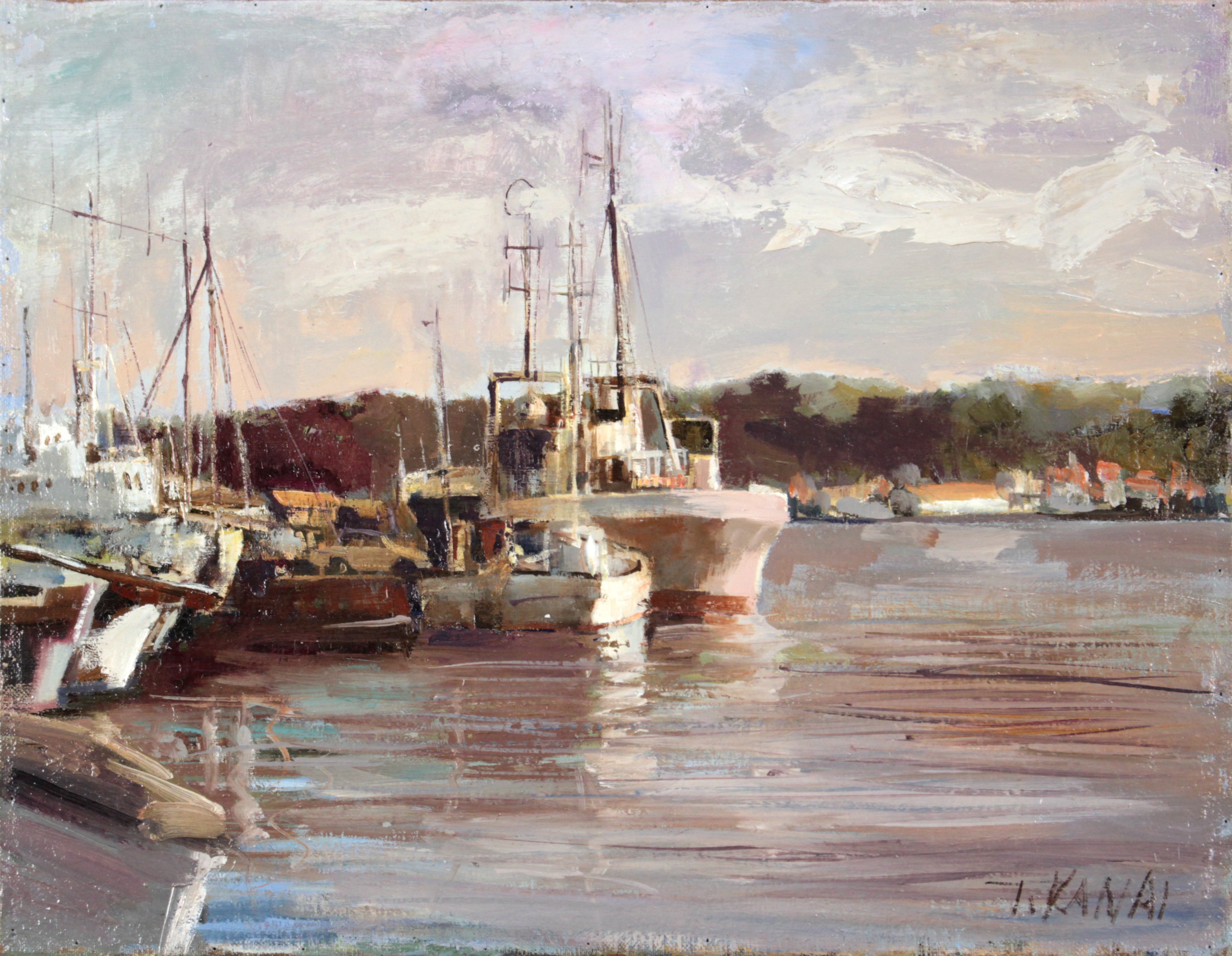 黒沢久 クロワジック港 港の風景 油彩画 フランス美術展出品 【公式通販】