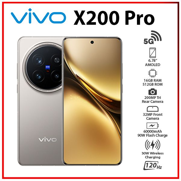 New) VIVO X200 Pro 5G 16GB+512GB GREY Dual SIM Unlocked Android