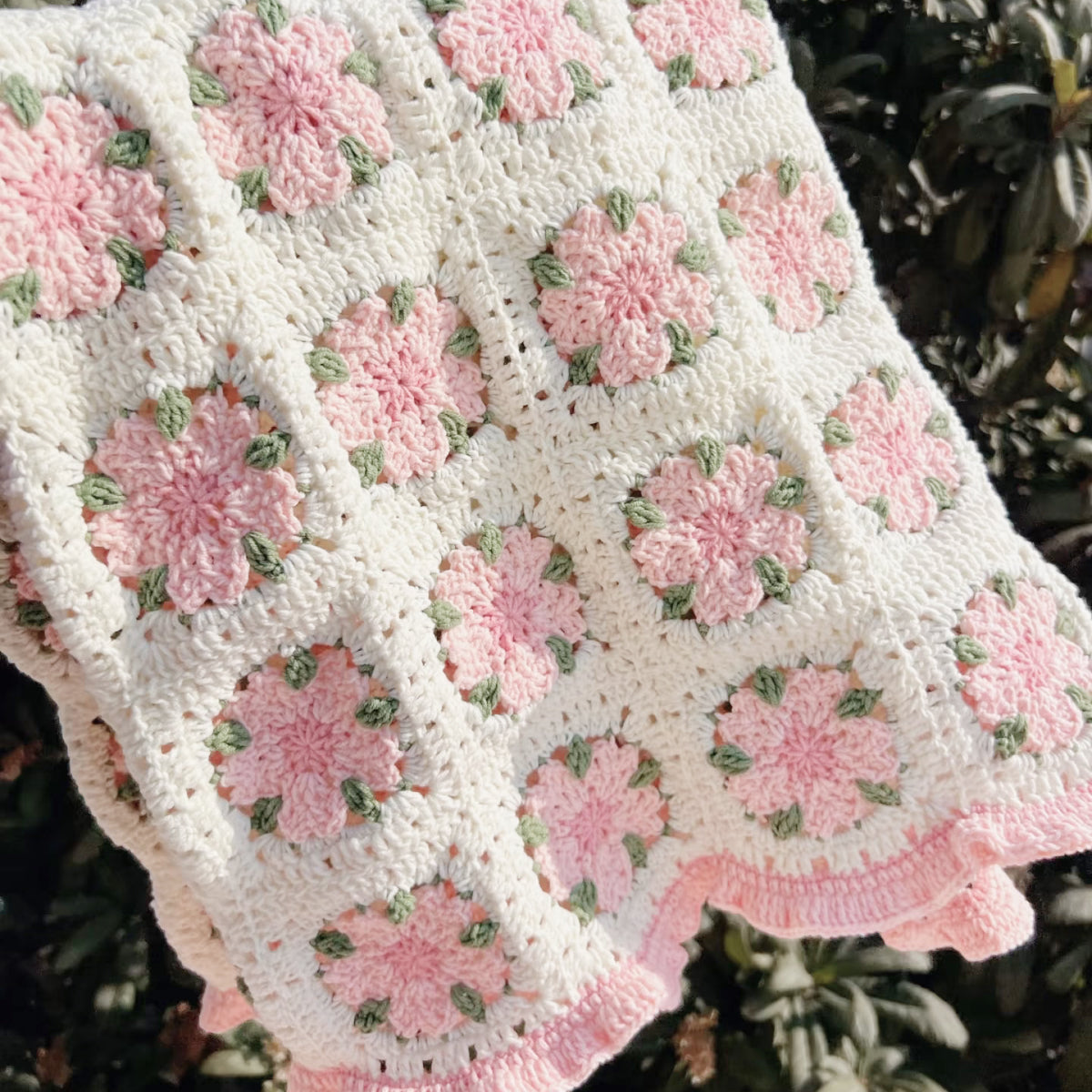 桜モチーフのブランケット手編みキット｜動画付き・42玉セット・かぎ針