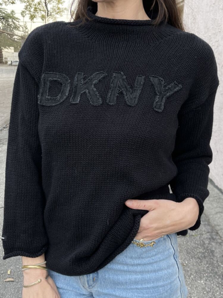 Vintage 2000s DKNY Black Knit Funnel Neck Sweater – M → Hotbox