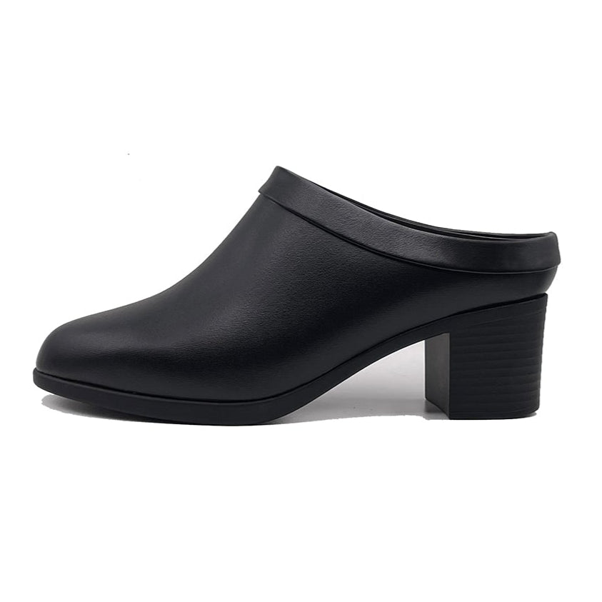 Collared Mule - Black Apple Leather. Comfortable and Chic Women's