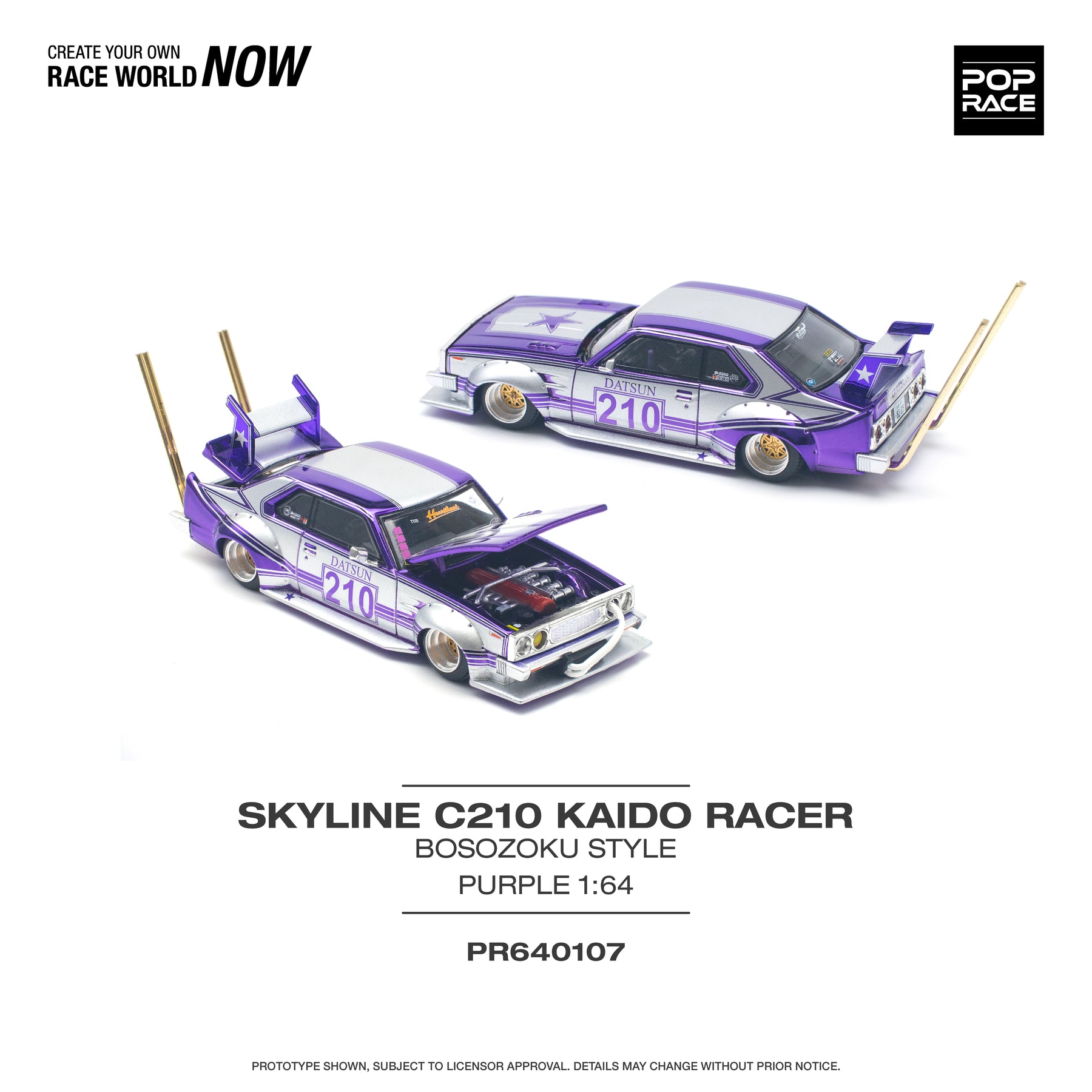 POPRACE 1:64 SKYLINE C210 KAIDO RACER (BOSOZOKU STYLE) PURPLE
