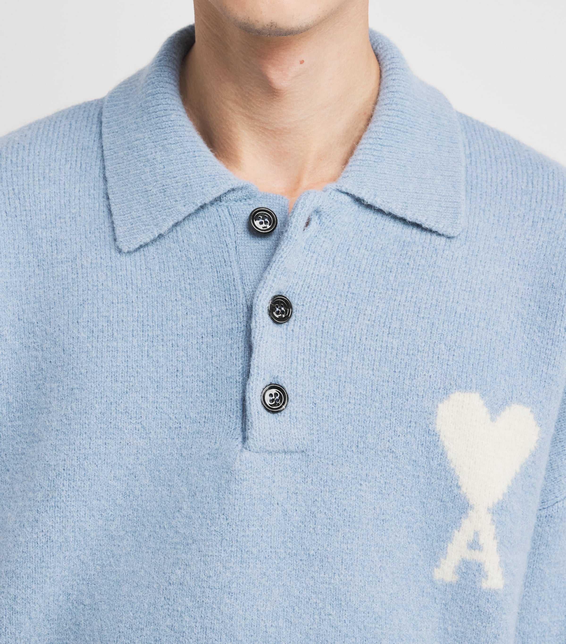 AMI Paris Blue Alpaca-Blend Polo Sweater | Harrods US