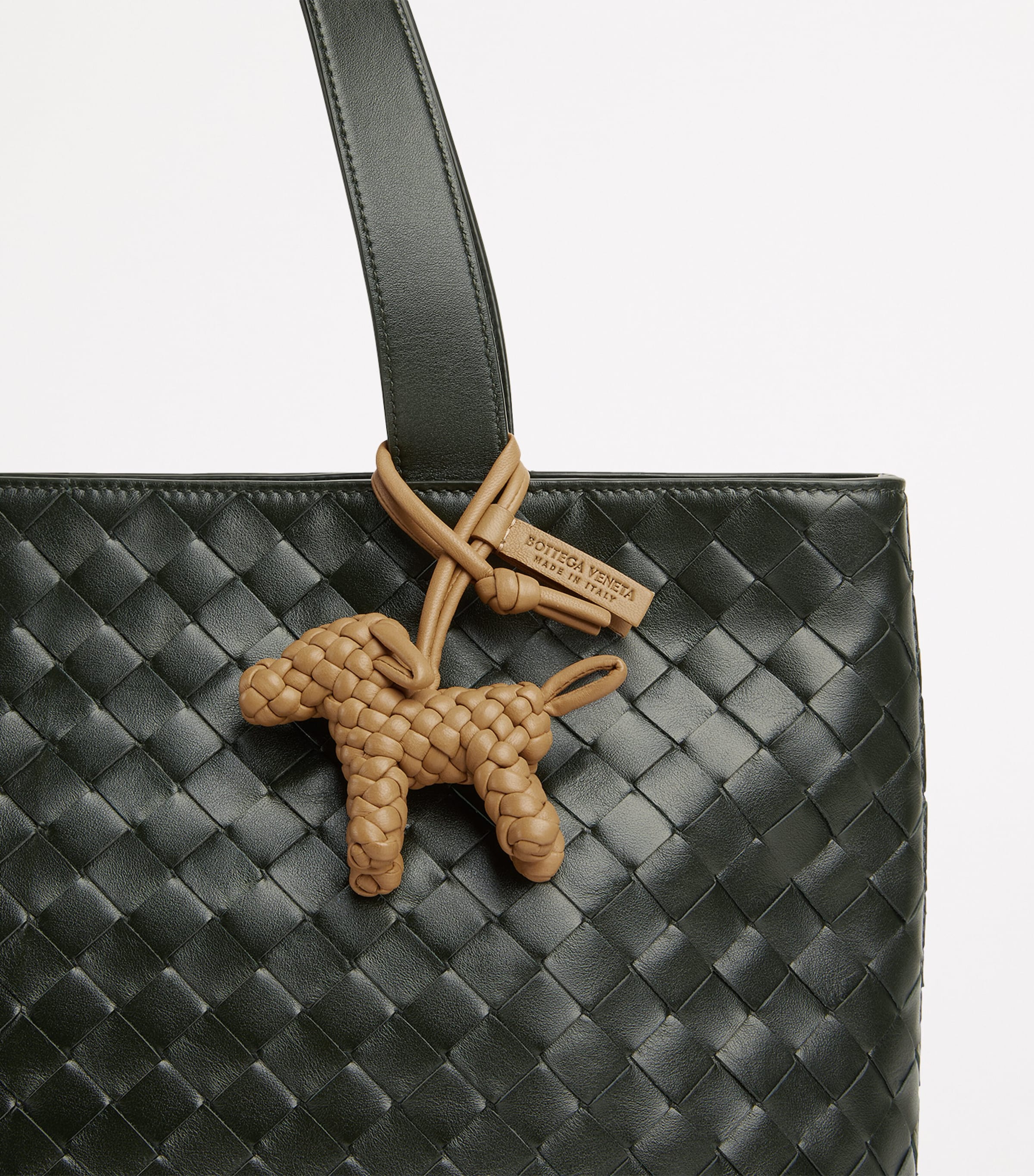 Bottega Veneta Neutral Lambskin Woven Dog Charm | Harrods US