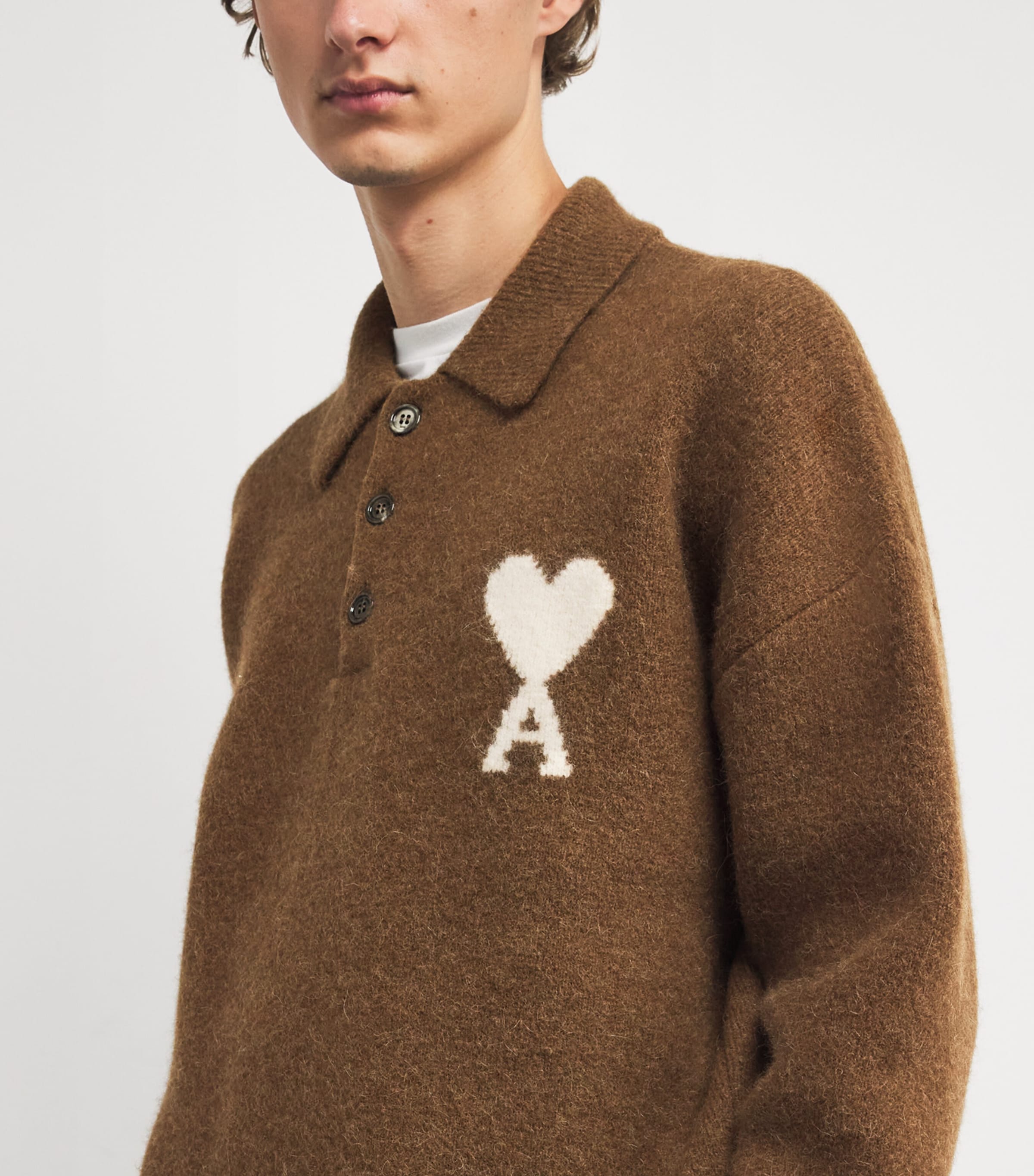 AMI Paris Brown Alpaca-Blend Polo Sweater | Harrods US