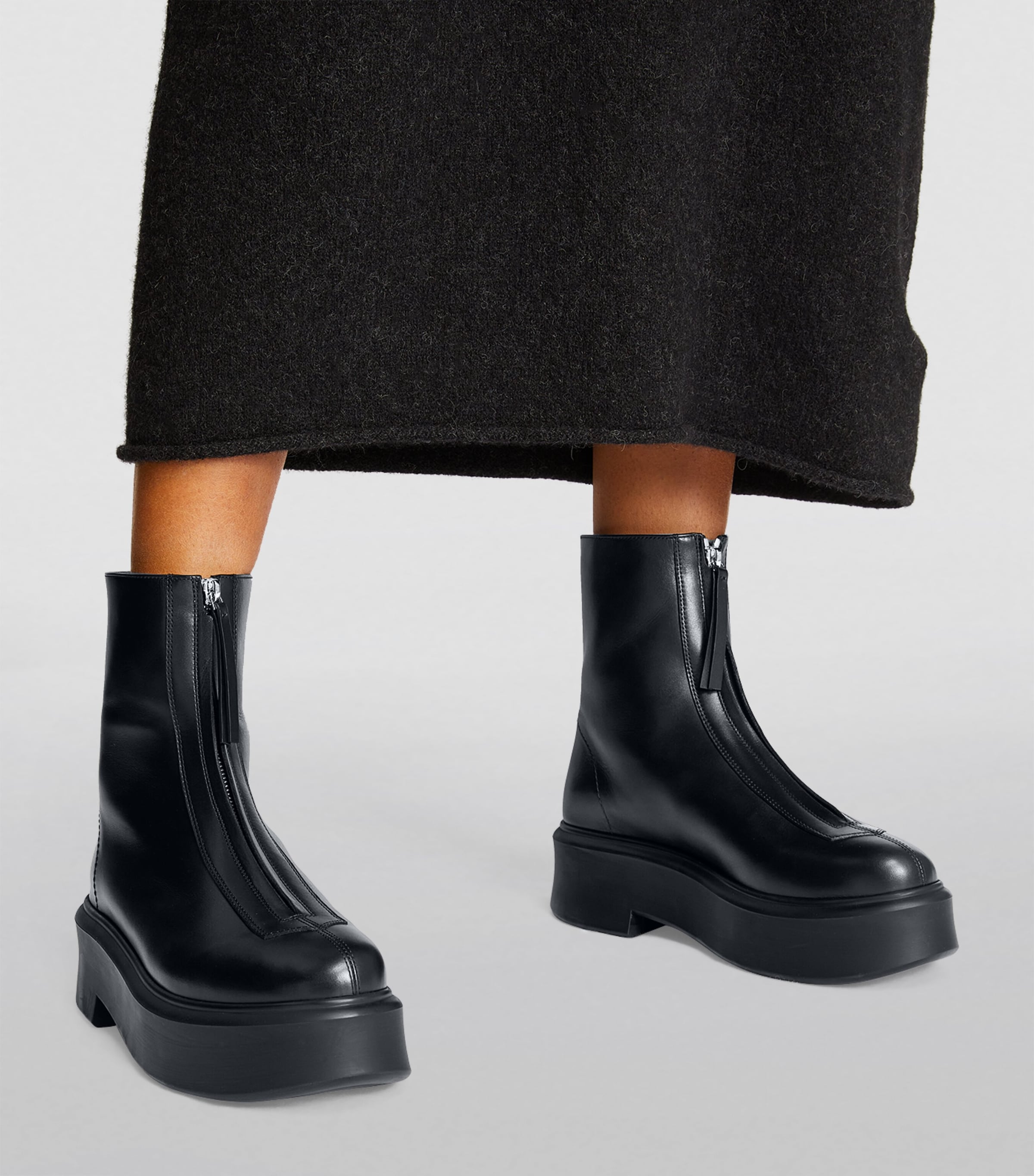 The Row Black Zipped Leather Ankle Boots 50 | Harrods HK