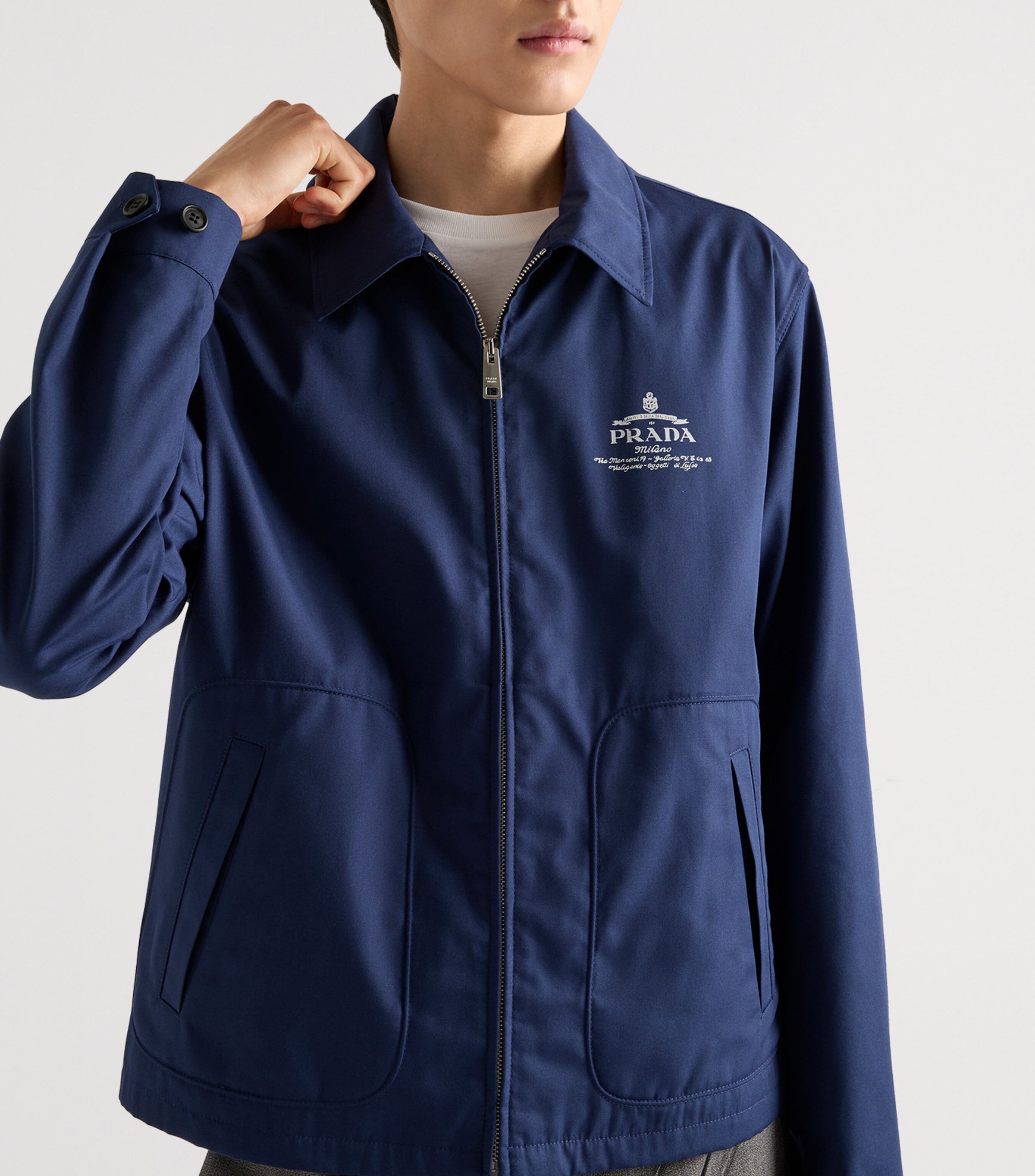 Prada Blue Technical Cotton Zip-Up Blouson Jacket | Harrods UK