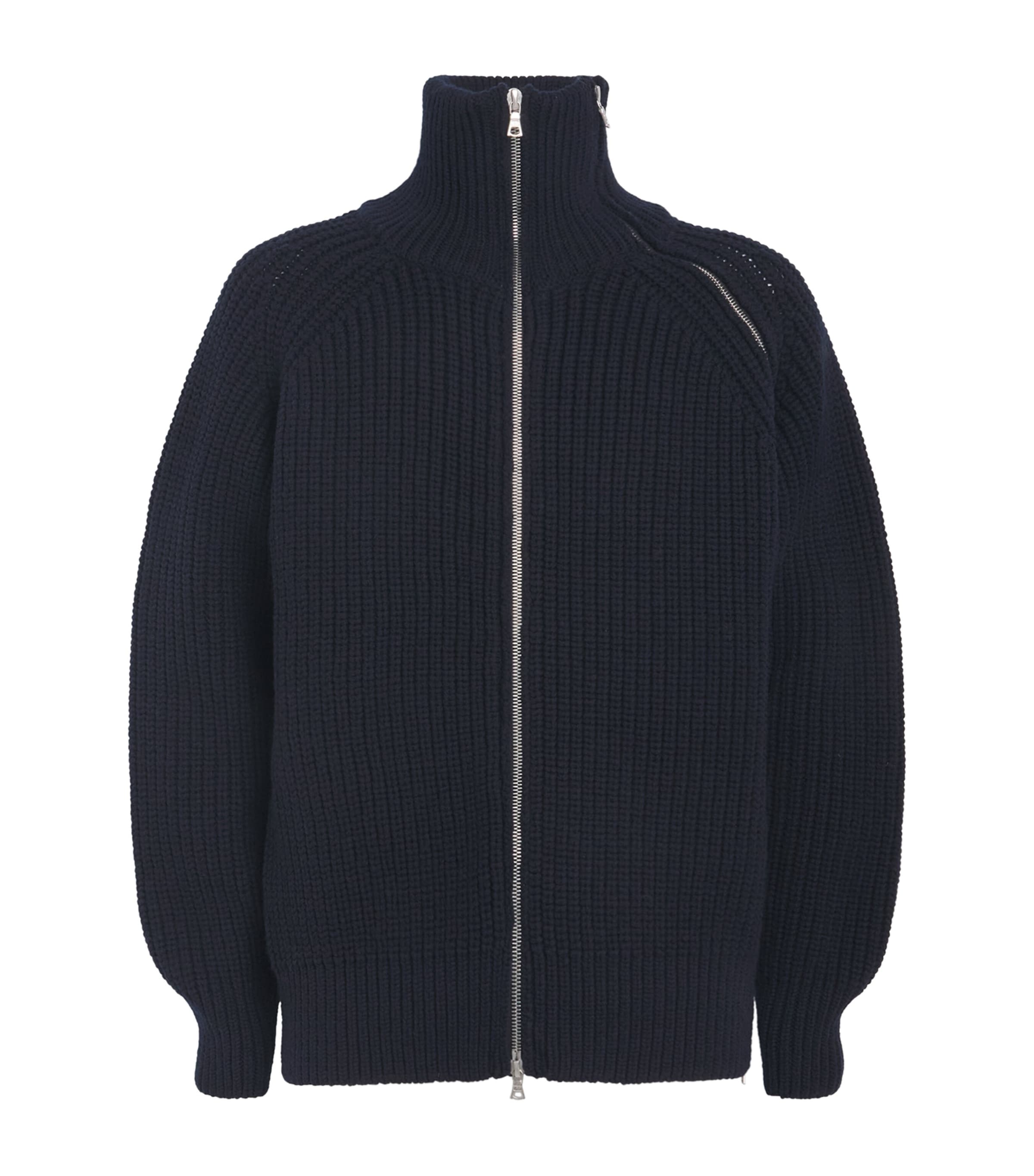 DRIES VAN NOTEN Black Wool-Blend Asymmetric-Zip Sweater | Harrods US