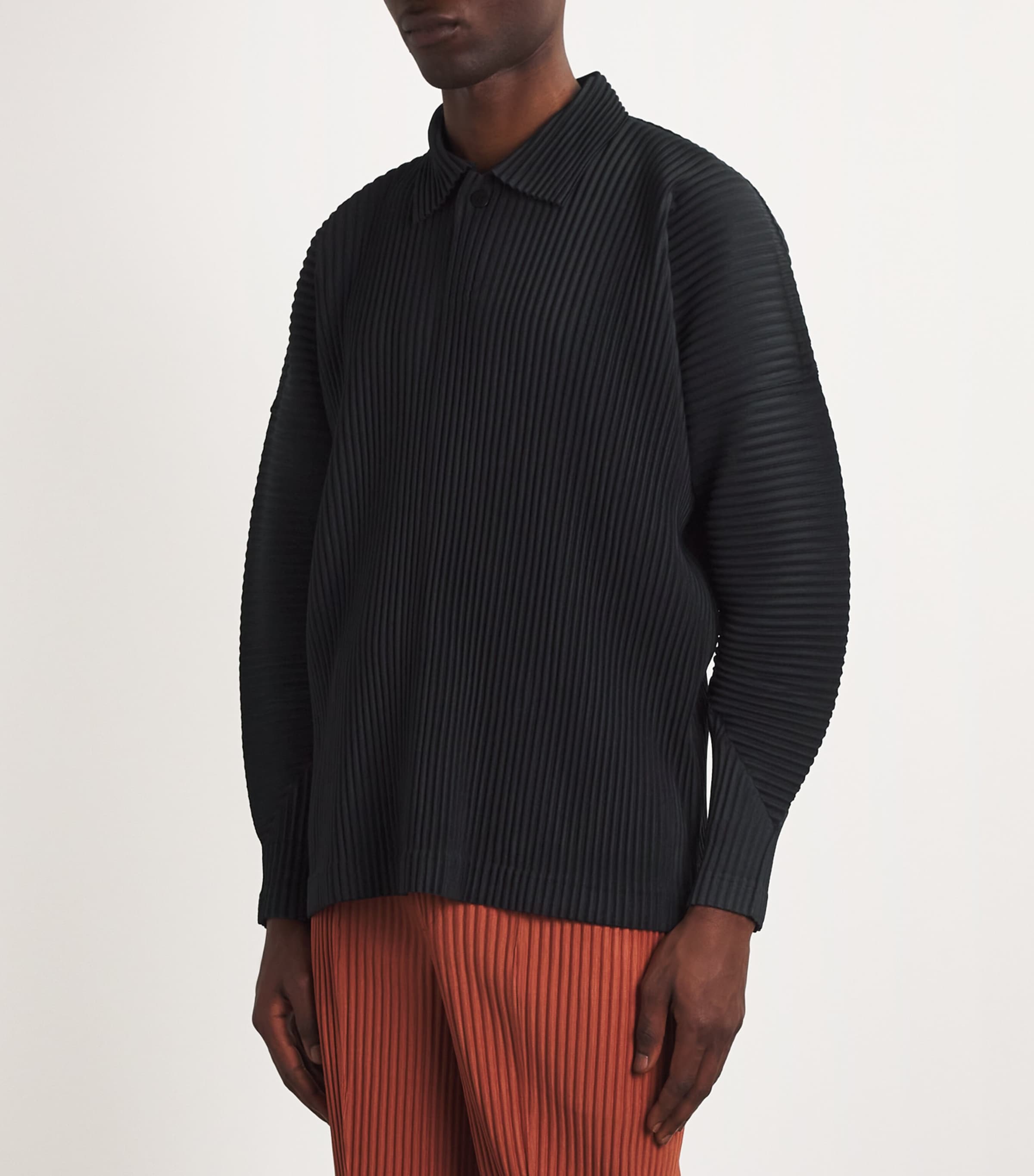 Homme Plissé Issey Miyake Black Pleated Long-Sleeve Polo Shirt
