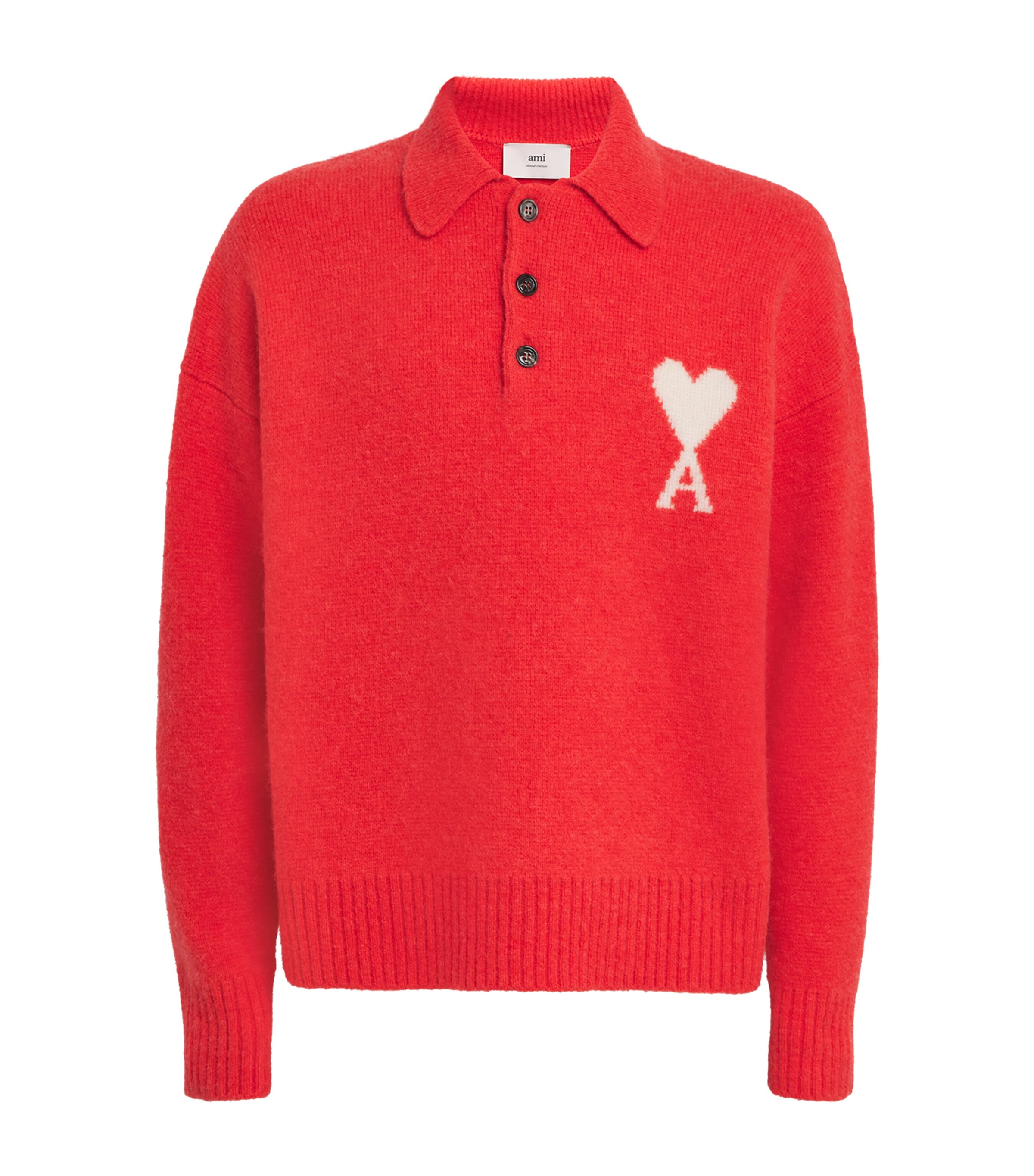 AMI Paris Red Alpaca-Blend Ami de Coeur Polo Sweater | Harrods US