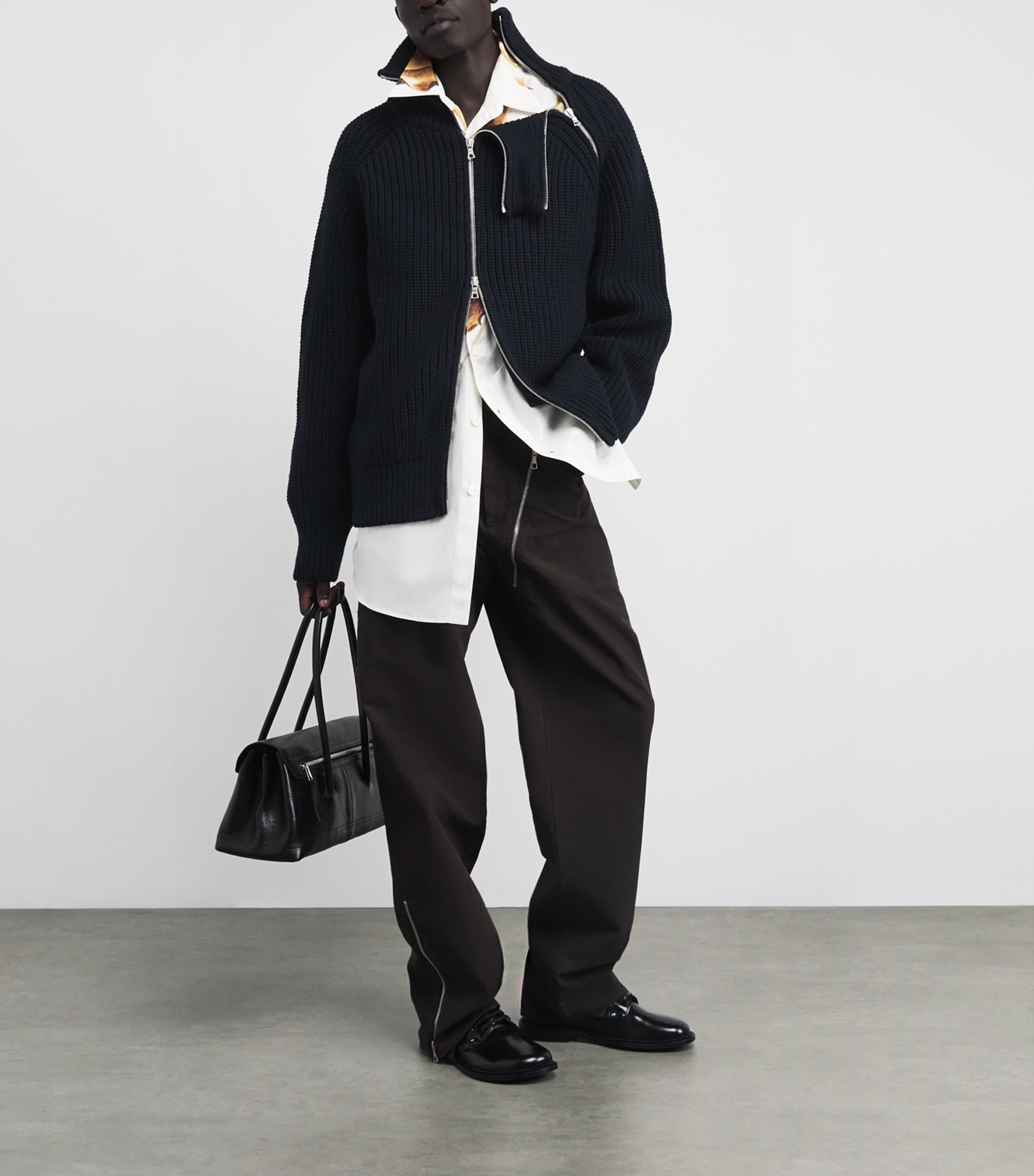 DRIES VAN NOTEN Black Wool-Blend Asymmetric-Zip Sweater | Harrods US