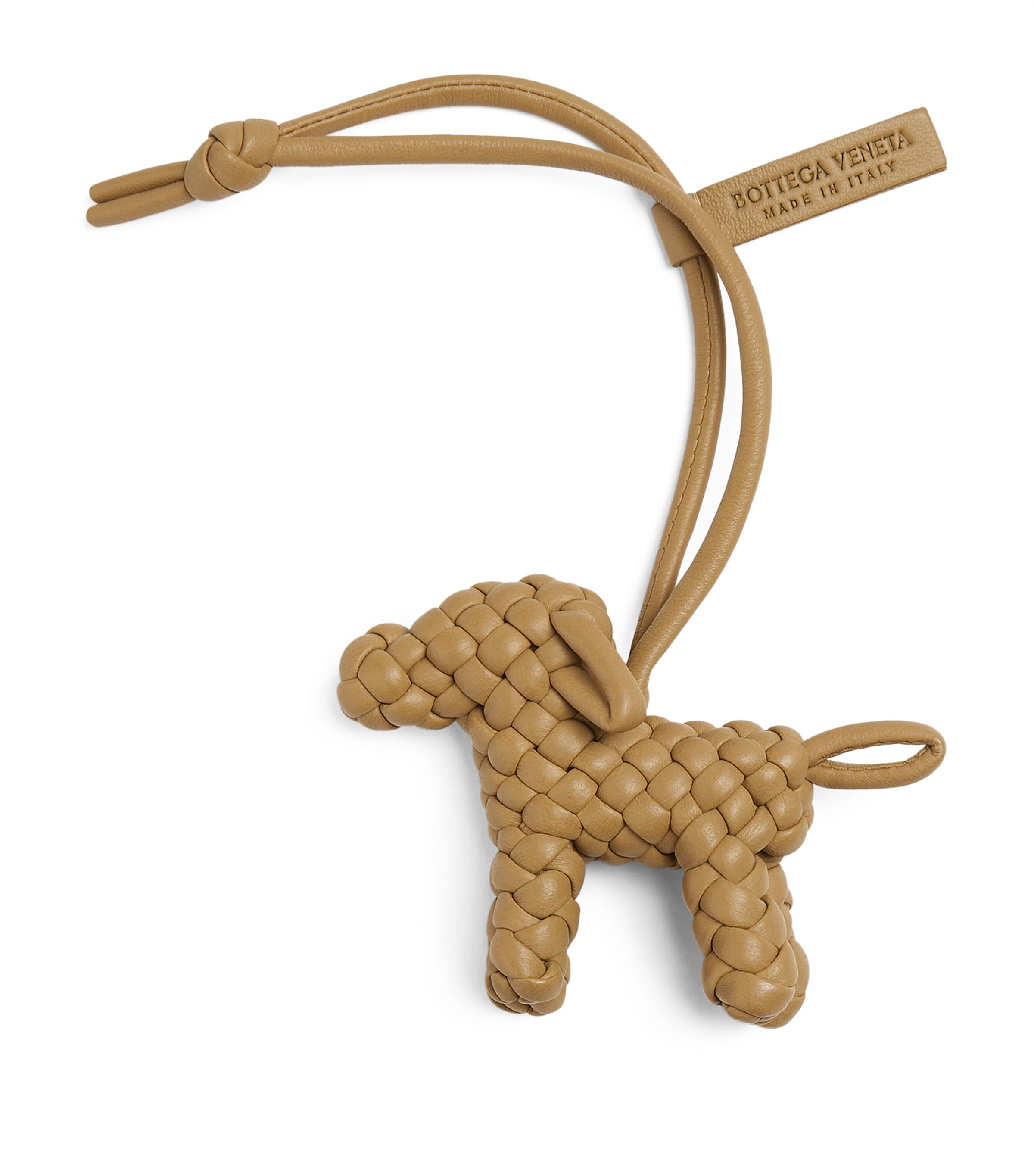 Bottega Veneta Neutral Lambskin Woven Dog Charm | Harrods US