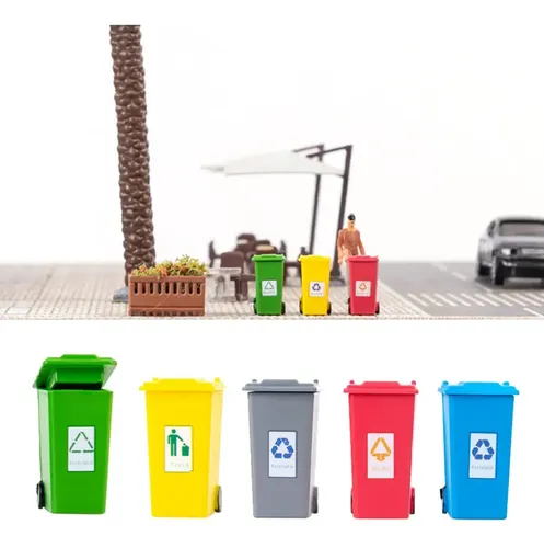 Garbage Can Set 5 Color Small Trash Can Garbage Truck 1:100